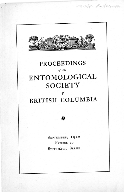 					View Vol. 20 (1922): Proceedings of the Entomological Society of British Columbia
				
