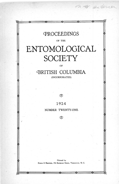 					View Vol. 21 (1923): Proceedings of the Entomological Society of British Columbia
				