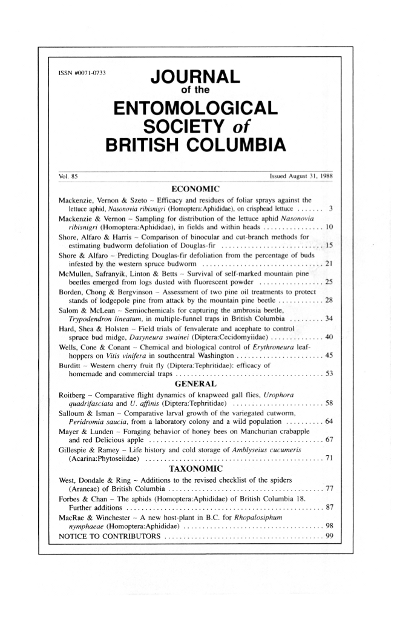 					View Vol. 85 (1988): Journal of the Entomological Society of British Columbia
				