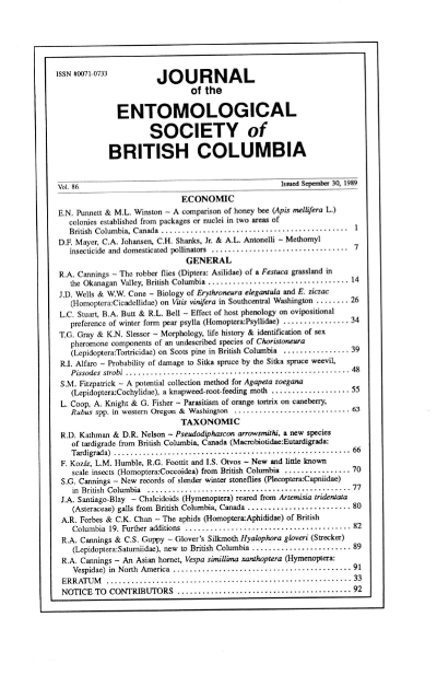 					View Vol. 86 (1989): Journal of the Entomological Society of British Columbia
				