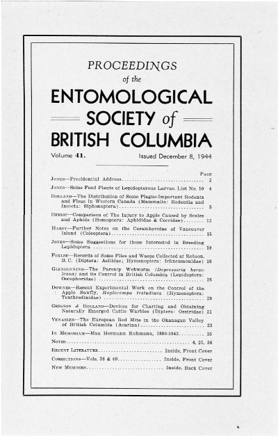					View Vol. 41 (1944): Proceedings of the Entomological Society of British Columbia
				