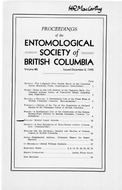 					View Vol. 42 (1945): Proceedings of the Entomological Society of British Columbia
				