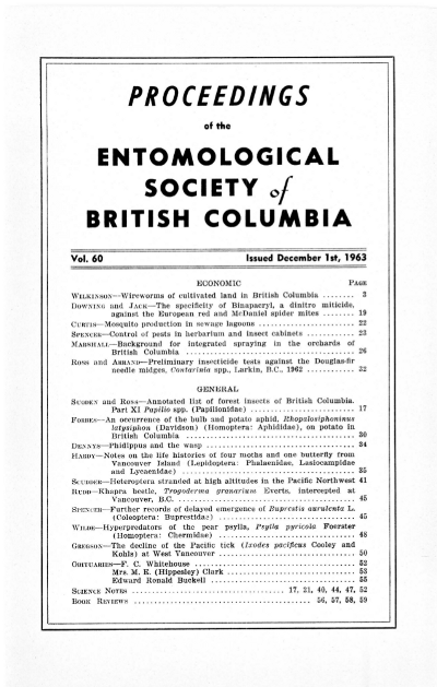 					View Vol. 60 (1963): Proceedings of the Entomological Society of British Columbia
				