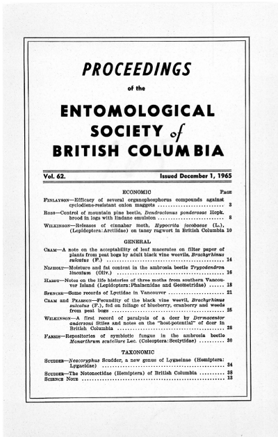 					View Vol. 62 (1965): Proceedings of the Entomological Society of British Columbia
				