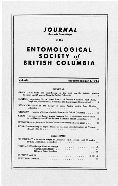 					View Vol. 63 (1966): Journal of the Entomological Society of British Columbia
				