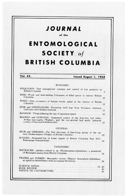 					View Vol. 65 (1968): Journal of the Entomological Society of British Columbia
				