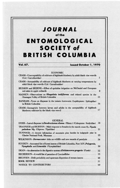					View Vol. 67 (1970): Journal of the Entomological Society of British Columbia
				