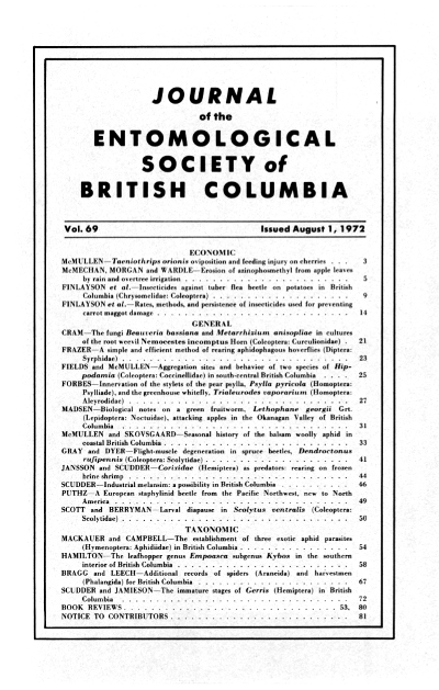 					View Vol. 69 (1972): Journal of the Entomological Society of British Columbia
				