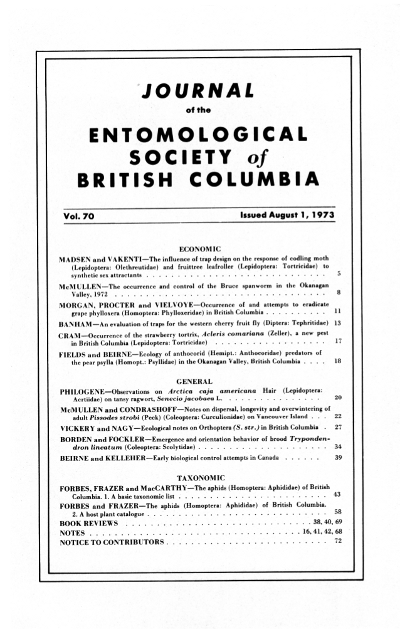 					View Vol. 70 (1973): Journal of the Entomological Society of British Columbia
				
