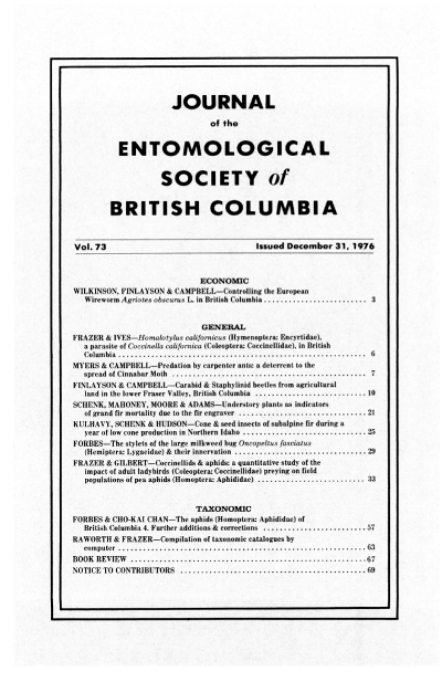 					View Vol. 73 (1976): Journal of the Entomological Society of British Columbia
				