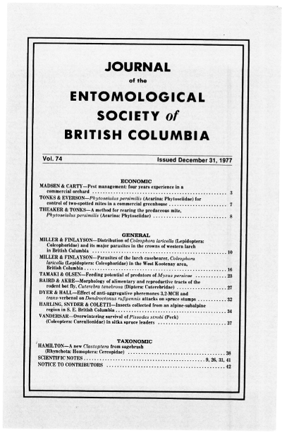 					View Vol. 74 (1977): Journal of the Entomological Society of British Columbia
				