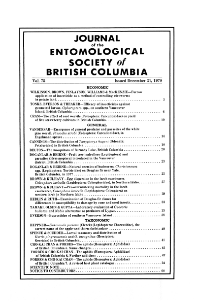 					View Vol. 75 (1978): Journal of the Entomological Society of British Columbia
				