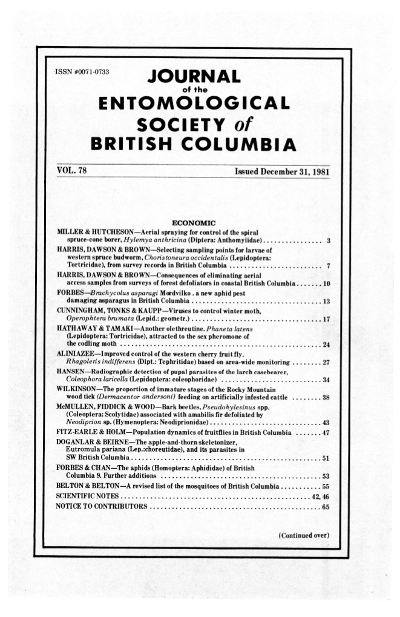 					View Vol. 78 (1981): Journal of the Entomological Society of British Columbia
				