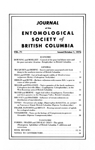 					View Vol. 71 (1974): Journal of the Entomological Society of British Columbia
				