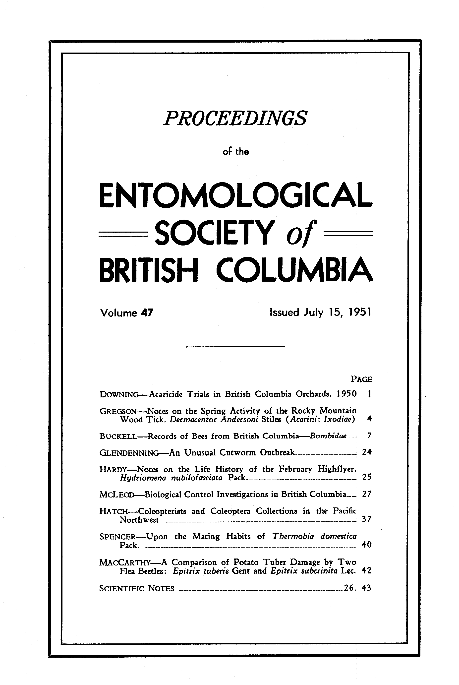 					View Vol. 47 (1951): Proceedings of the Entomological Society of British Columbia
				