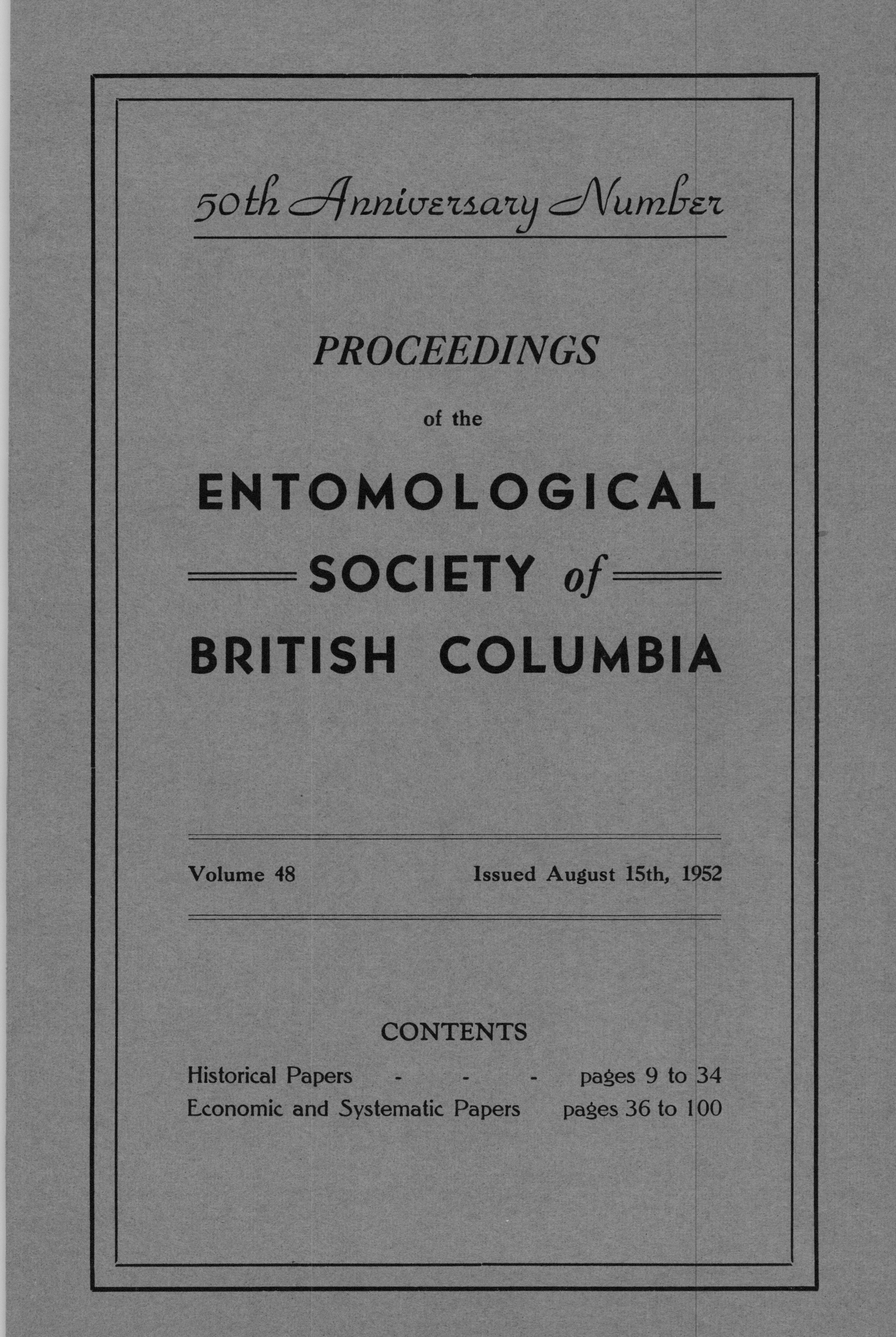 					View Vol. 48 (1952): Proceedings of the Entomological Society of British Columbia
				