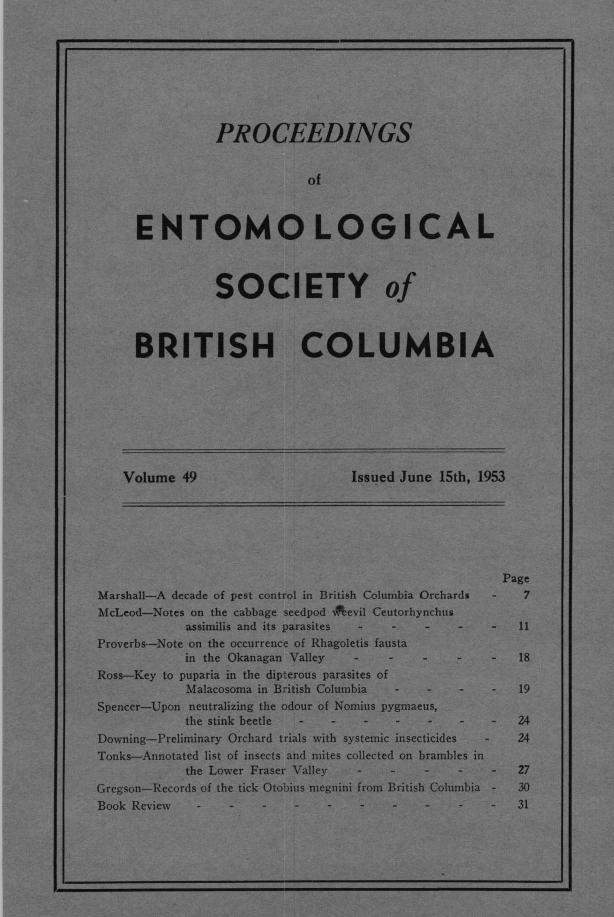 					View Vol. 49 (1953): Proceedings of the Entomological Society of British Columbia
				