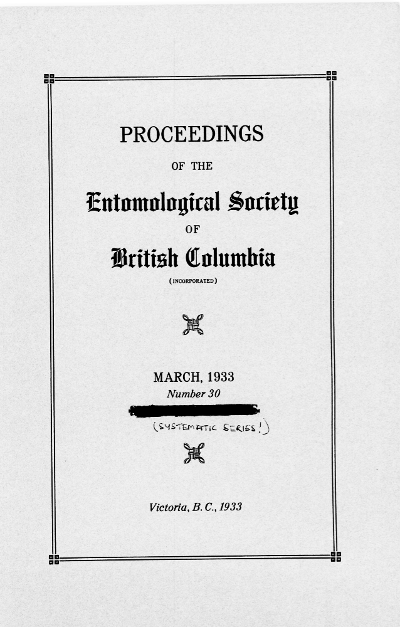 					View Vol. 30 (1933): Proceedings of the Entomological Society of British Columbia
				